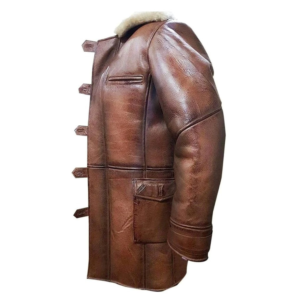 Aviator B3 Brown Faux Shearling Bomber Genuine Sheepskin Leather Coat For Men