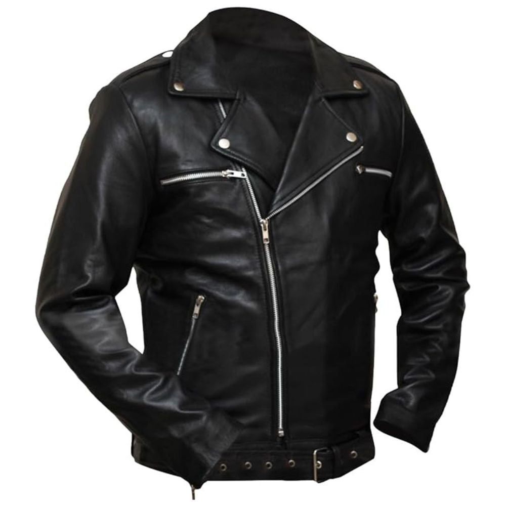 Brando Motorcycle Premium Sheepskin Black Leather Jacket For Men