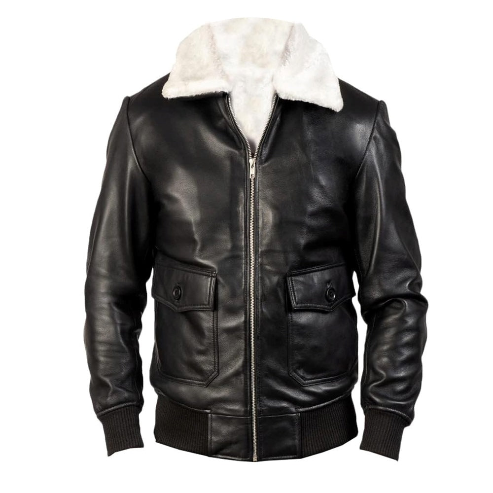 A2 Aviator White Faux Fur Shearling Genuine Sheepskin Leather Jacket For Men